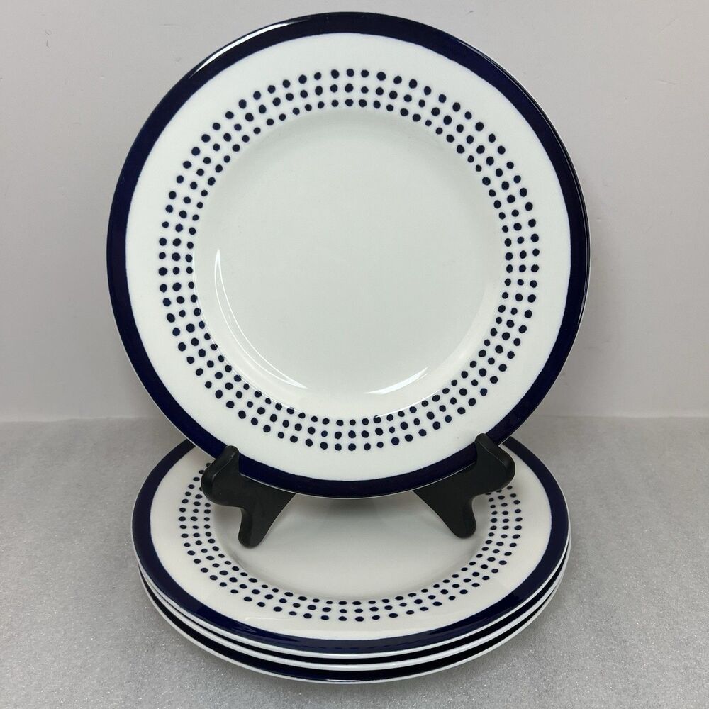 4  KATE SPADE BY LENOX CHARLOTTE STREET BLUE EAST LUNCHEON SALAD PLATES 9.5" SET